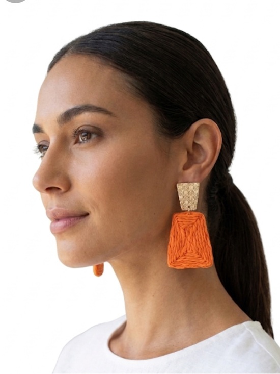 CC and Me Boutique Jewelry - NWT Bright Orange Raffia Woven Geometric Statement Earrings 
C3